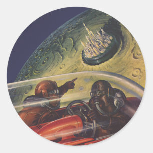 Vintage Science Fiction, Sci Fi City on the Moon Classic Round Sticker