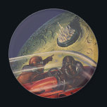 Vintage Science Fiction, Sci Fi City on the Moon Magnet<br><div class="desc">Vintage illustration science fiction image featuring a spaceship with astronauts flying over a futuristic city on the moon.</div>