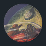 Vintage Science Fiction, Sci Fi City on the Moon Magnet<br><div class="desc">Vintage illustration science fiction image featuring a spaceship with astronauts flying over a futuristic city on the moon.</div>