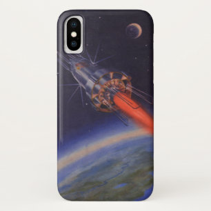 Vintage Science Fiction, Sci Fi Rocket over Earth iPhone X Case