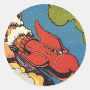 Vintage Science Fiction, Sci Fi Rocket over Earth Classic Round Sticker