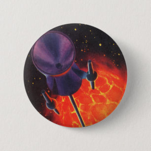 Vintage Science Fiction, Sci Fi Rocket, Red Planet 6 Cm Round Badge