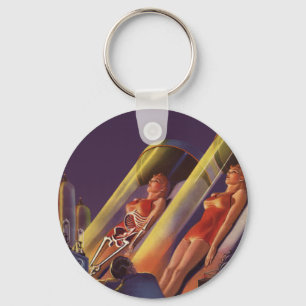 Vintage Science Fiction, Sci Fi Scientists in Lab Key Ring