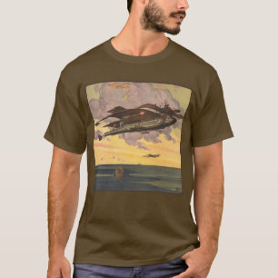 Vintage Science Fiction Seaplane Aeroplane Ship T-Shirt