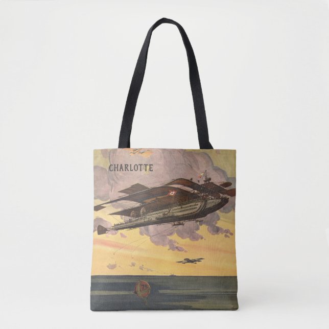 Vintage Science Fiction Seaplane Aeroplane Ship Tote Bag (Front)