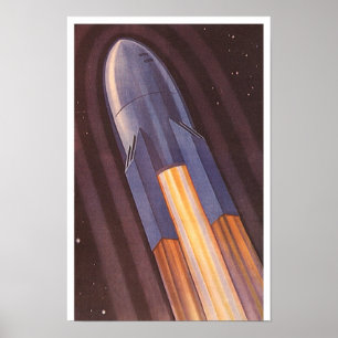 Vintage Science Fiction Space Ship Rockets Poster