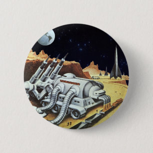 Vintage Science Fiction, Space Station on the Moon 6 Cm Round Badge