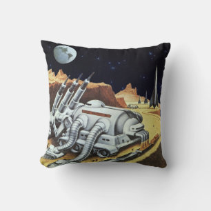 Vintage Science Fiction, Space Station on the Moon Cushion