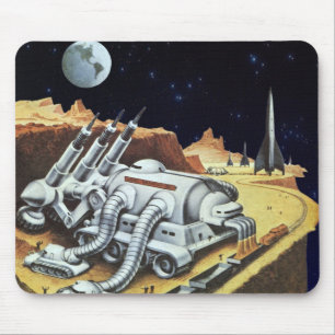 Vintage Science Fiction, Space Station on the Moon Mouse Mat
