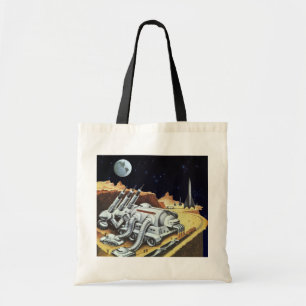 Vintage Science Fiction, Space Station on the Moon Tote Bag