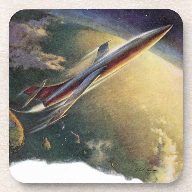 Vintage Science Fiction Spaceship Aeroplane Earth Coaster (Front)