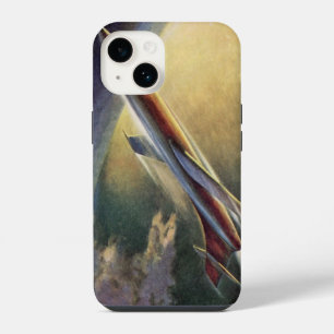 Vintage Science Fiction Spaceship Aeroplane Earth iPhone 14 Case