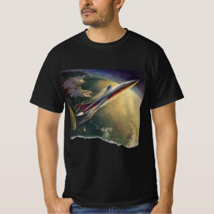 Vintage Science Fiction Spaceship Aeroplane Earth T-Shirt