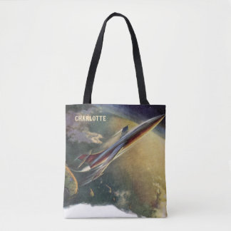 Vintage Science Fiction Spaceship Aeroplane Earth Tote Bag