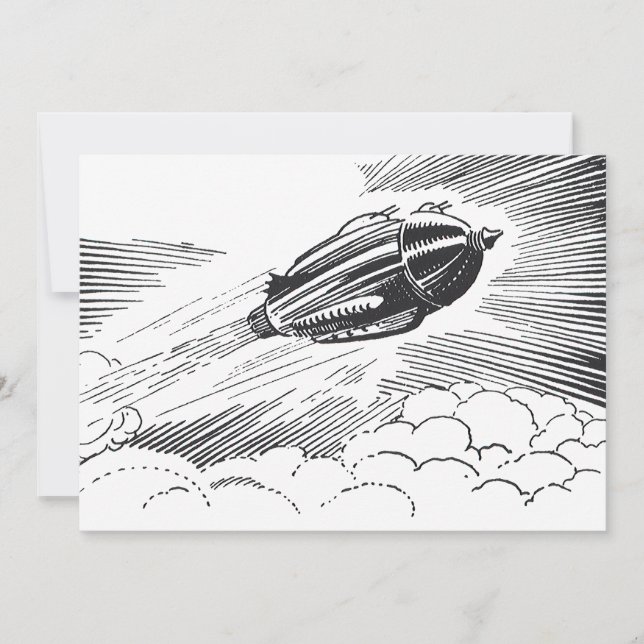 Vintage Science Fiction Spaceship Rocket in Clouds (Front)