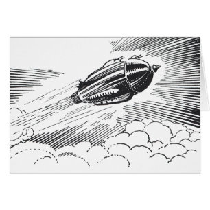 Vintage Science Fiction Spaceship Rocket in Clouds