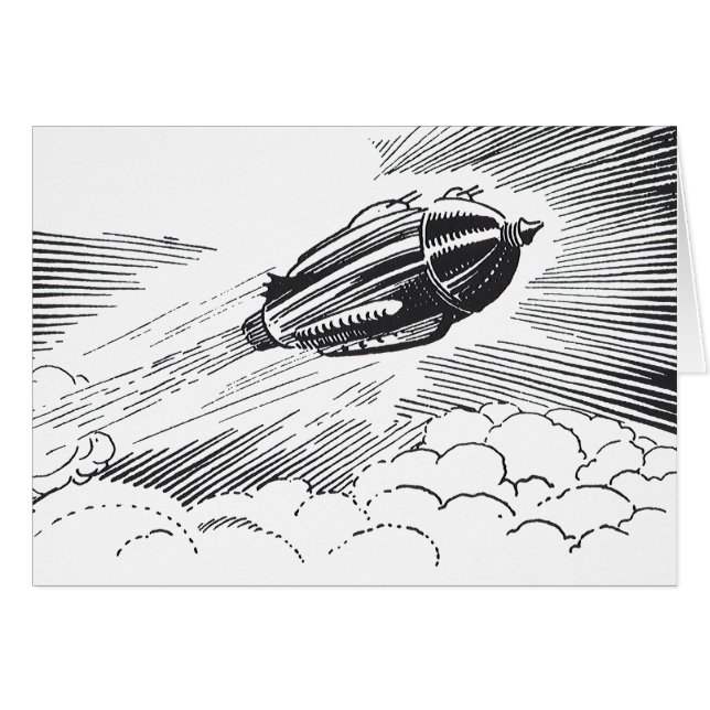 Vintage Science Fiction Spaceship Rocket in Clouds (Front Horizontal)