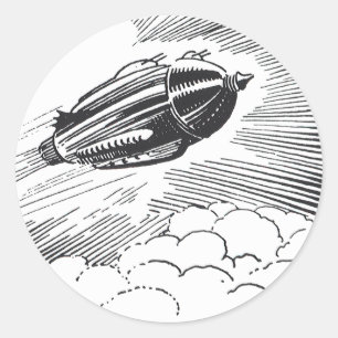Vintage Science Fiction Spaceship Rocket in Clouds Classic Round Sticker