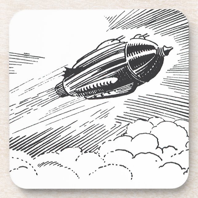 Vintage Science Fiction Spaceship Rocket in Clouds Coaster (Front)