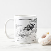Vintage Science Fiction Spaceship Rocket in Clouds