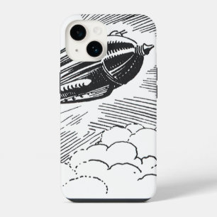 Vintage Science Fiction Spaceship Rocket in Clouds iPhone 14 Case