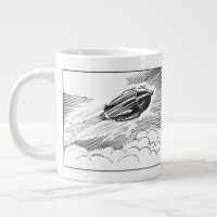 Vintage Science Fiction Spaceship Rocket in Clouds