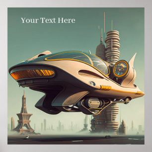 Vintage Science Fiction Spectacular Flying Cars of Poster