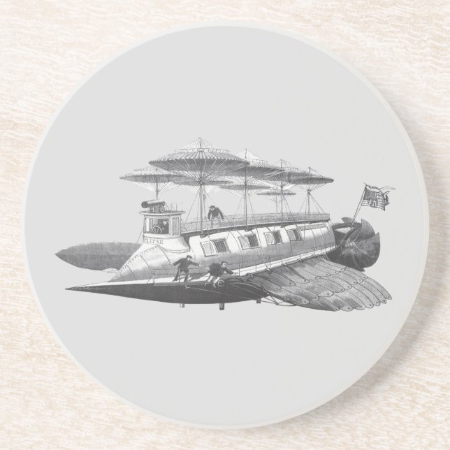 Vintage Science Fiction Steampunk Airship Eclipse Coaster (Front)