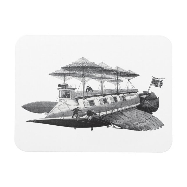 Vintage Science Fiction Steampunk Airship Eclipse Magnet (Horizontal)