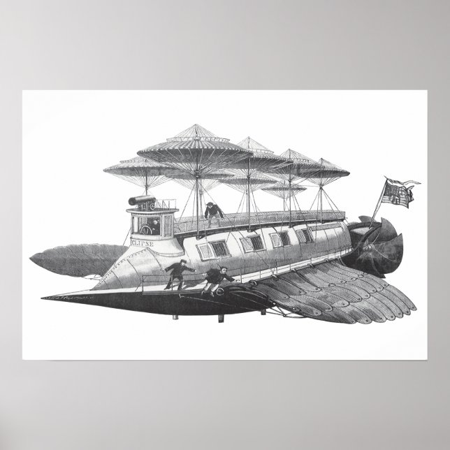 Vintage Science Fiction Steampunk Airship Eclipse Poster (Front)