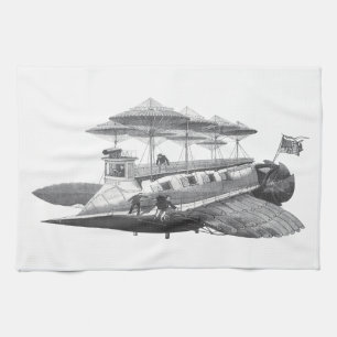 Vintage Science Fiction Steampunk Airship Eclipse Tea Towel