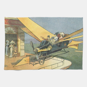 Vintage Science Fiction Steampunk Convertible Car Tea Towel