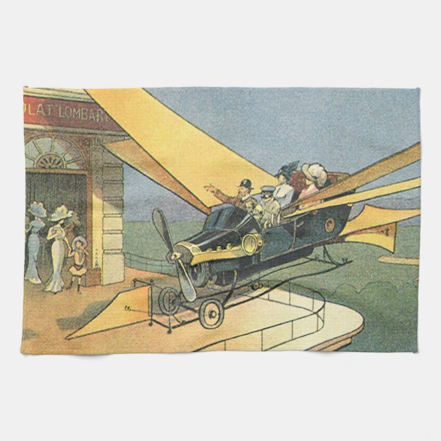 Vintage Science Fiction Steampunk Convertible Car Tea Towel (Horizontal)