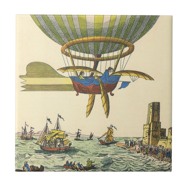 Vintage Science Fiction Steampunk Hot Air Balloon Tile (Front)