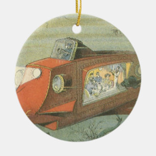 Vintage Science Fiction Steampunk Submarine in Sea Ceramic Tree Decoration