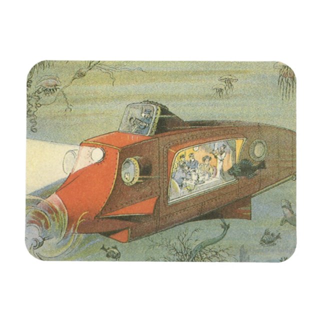 Vintage Science Fiction Steampunk Submarine in Sea Magnet (Horizontal)
