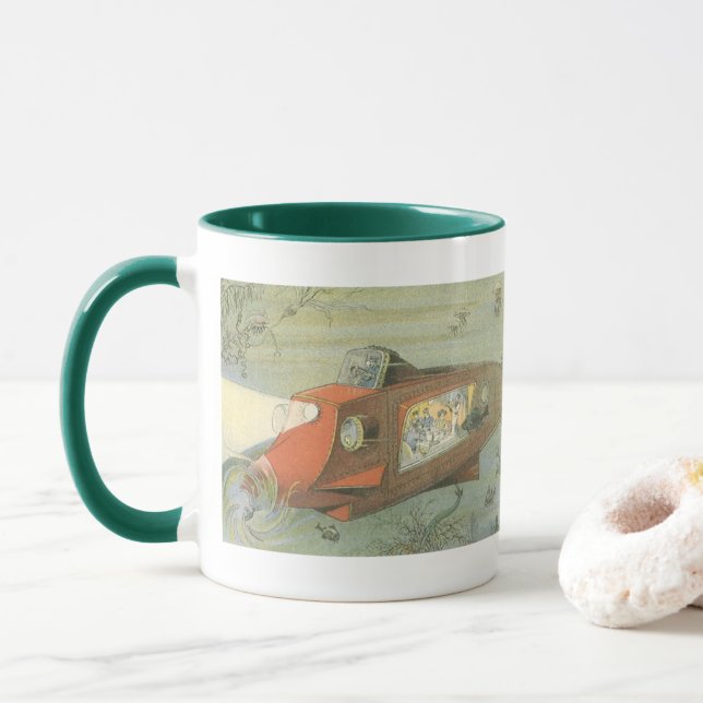 Vintage Science Fiction Steampunk Submarine in Sea Mug (With Donut)