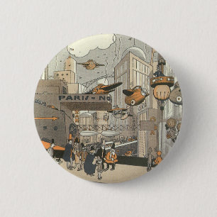 Vintage Science Fiction Urban Paris, Steam Punk 6 Cm Round Badge