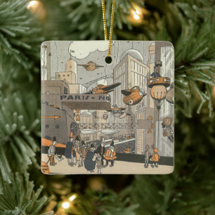 Vintage Science Fiction Urban Paris, Steam Punk Ceramic Ornament