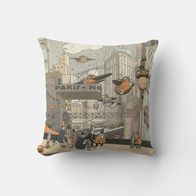 Vintage Science Fiction Urban Paris, Steam Punk Cushion (Front)