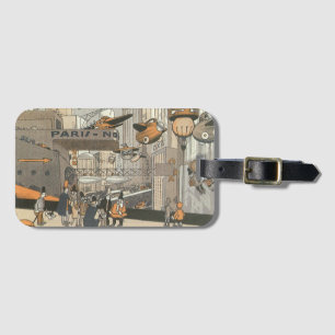Vintage Science Fiction Urban Paris, Steam Punk Luggage Tag