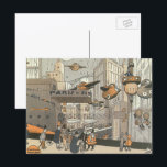 Vintage Science Fiction Urban Paris, Steam Punk Postcard<br><div class="desc">Vintage illustration Victorian steam punk Science Fiction futuristic travel and transportation metropolis image. The city of Paris,  France in the future with personal sized planes instead of cars and the Gare du Nord metro train station.</div>