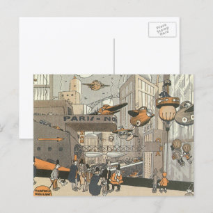Vintage Science Fiction Urban Paris, Steam Punk Postcard