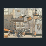 Vintage Science Fiction Urban Paris, Steam Punk Postcard<br><div class="desc">Vintage illustration Victorian steam punk Science Fiction futuristic travel and transportation metropolis image. The city of Paris,  France in the future with personal sized planes instead of cars and the Gare du Nord metro train station.</div>