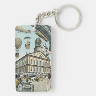 Vintage Science Fiction, Victorian Steam Punk City Key Ring