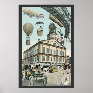 Vintage Science Fiction, Victorian Steam Punk City Poster