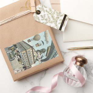 Vintage Science Fiction, Victorian Steam Punk City Rectangular Sticker