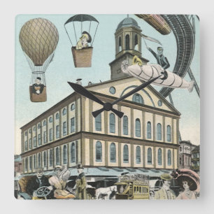 Vintage Science Fiction, Victorian Steam Punk City Square Wall Clock