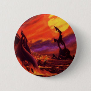 Vintage Science Fiction Volcano Planet w Red Lava 6 Cm Round Badge