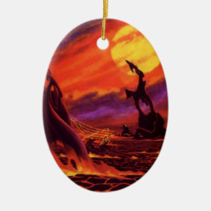 Vintage Science Fiction Volcano Planet w Red Lava Ceramic Tree Decoration